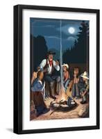 Cowboy Campfire Story Telling-Lantern Press-Framed Art Print