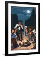 Cowboy Campfire Story Telling-Lantern Press-Framed Art Print