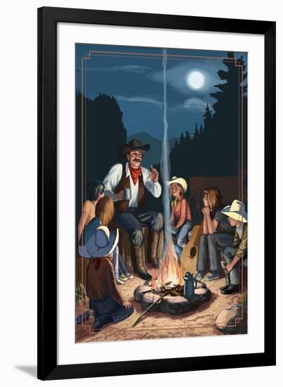 Cowboy Campfire Story Telling-Lantern Press-Framed Art Print