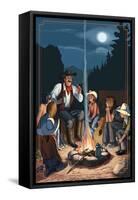 Cowboy Campfire Story Telling-Lantern Press-Framed Stretched Canvas