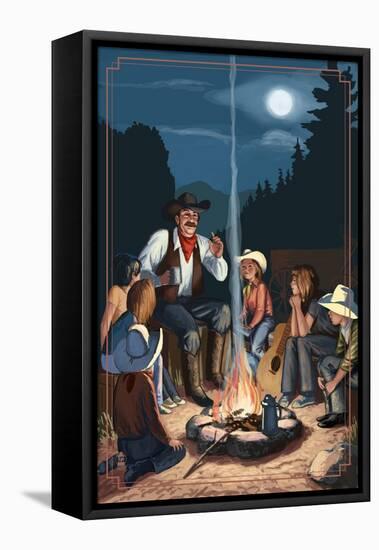 Cowboy Campfire Story Telling-Lantern Press-Framed Stretched Canvas