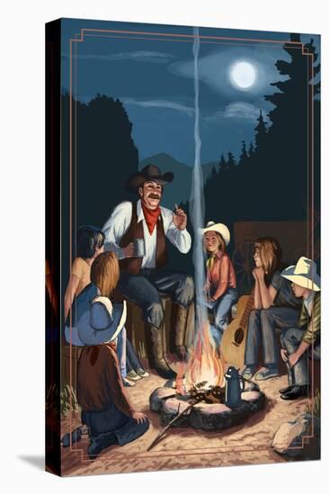 Cowboy Campfire Story Telling-Lantern Press-Stretched Canvas