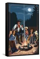 Cowboy Campfire Story Telling-Lantern Press-Framed Stretched Canvas