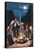 Cowboy Campfire Story Telling-Lantern Press-Framed Stretched Canvas