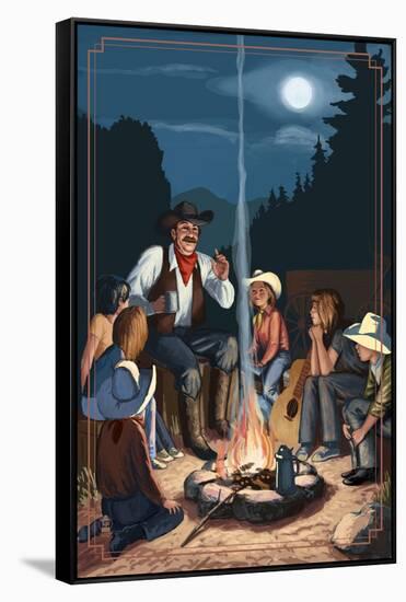 Cowboy Campfire Story Telling-Lantern Press-Framed Stretched Canvas