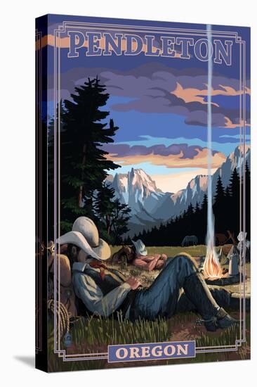 Cowboy Camping Night Scene - Pendleton, Oregon-Lantern Press-Stretched Canvas