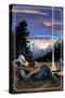 Cowboy Camping Night Scene-Lantern Press-Stretched Canvas