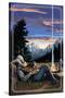 Cowboy Camping Night Scene-Lantern Press-Stretched Canvas