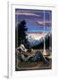 Cowboy Camping Night Scene-Lantern Press-Framed Art Print