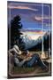 Cowboy Camping Night Scene-Lantern Press-Mounted Art Print