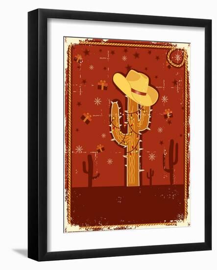 Cowboy Christmas Card for Text.Vintage Poster-GeraKTV-Framed Art Print