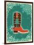 Cowboy Christmas Card with Boot and Holiday Decoration.Vintage Poster-GeraKTV-Framed Art Print