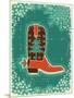 Cowboy Christmas Card with Boot and Holiday Decoration.Vintage Poster-GeraKTV-Mounted Art Print