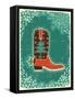 Cowboy Christmas Card with Boot and Holiday Decoration.Vintage Poster-GeraKTV-Framed Stretched Canvas