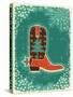 Cowboy Christmas Card with Boot and Holiday Decoration.Vintage Poster-GeraKTV-Stretched Canvas