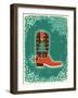 Cowboy Christmas Card with Boot and Holiday Decoration.Vintage Poster-GeraKTV-Framed Art Print