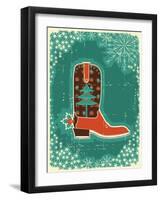 Cowboy Christmas Card with Boot and Holiday Decoration.Vintage Poster-GeraKTV-Framed Art Print