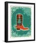 Cowboy Christmas Card with Boot and Holiday Decoration.Vintage Poster-GeraKTV-Framed Art Print