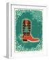 Cowboy Christmas Card with Boot and Holiday Decoration.Vintage Poster-GeraKTV-Framed Art Print