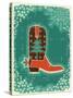 Cowboy Christmas Card with Boot and Holiday Decoration.Vintage Poster-GeraKTV-Stretched Canvas