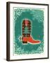 Cowboy Christmas Card with Boot and Holiday Decoration.Vintage Poster-GeraKTV-Framed Art Print