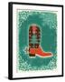 Cowboy Christmas Card with Boot and Holiday Decoration.Vintage Poster-GeraKTV-Framed Art Print