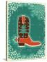 Cowboy Christmas Card with Boot and Holiday Decoration.Vintage Poster-GeraKTV-Stretched Canvas