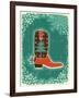 Cowboy Christmas Card with Boot and Holiday Decoration.Vintage Poster-GeraKTV-Framed Art Print