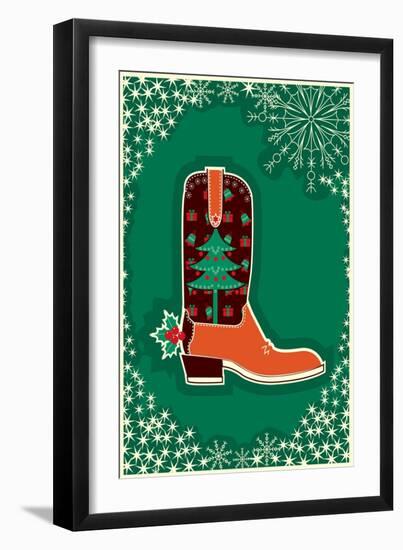 Cowboy Christmas Card with Boot Decoration-GeraKTV-Framed Art Print