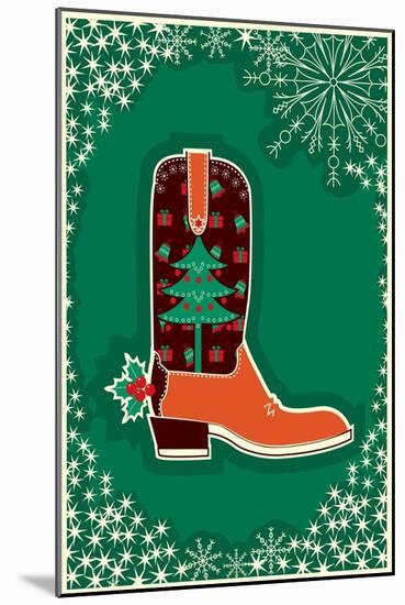 Cowboy Christmas Card with Boot Decoration-GeraKTV-Mounted Art Print