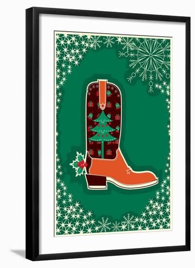 Cowboy Christmas Card with Boot Decoration-GeraKTV-Framed Art Print