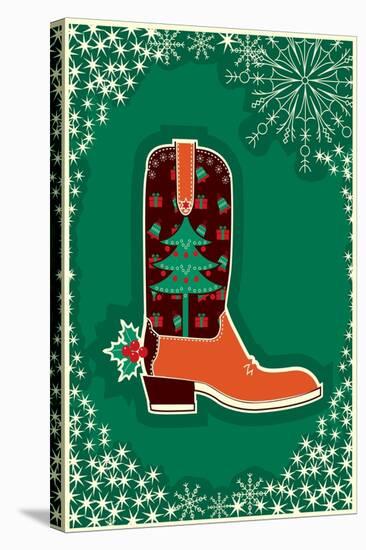 Cowboy Christmas Card with Boot Decoration-GeraKTV-Stretched Canvas