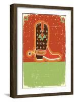 Cowboy Christmas Card with Boots and Holiday Decoration.Retro-GeraKTV-Framed Art Print