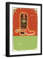 Cowboy Christmas Card with Boots and Holiday Decoration.Retro-GeraKTV-Framed Art Print