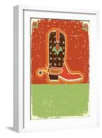 Cowboy Christmas Card with Boots and Holiday Decoration.Retro-GeraKTV-Framed Art Print
