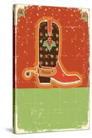 Cowboy Christmas Card with Boots and Holiday Decoration.Retro-GeraKTV-Stretched Canvas