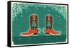 Cowboy Christmas Card with Boots and Holiday Decoration.Vintage Poster-GeraKTV-Framed Stretched Canvas