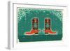 Cowboy Christmas Card with Boots and Holiday Decoration.Vintage Poster-GeraKTV-Framed Art Print