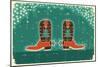 Cowboy Christmas Card with Boots and Holiday Decoration.Vintage Poster-GeraKTV-Mounted Art Print