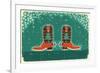 Cowboy Christmas Card with Boots and Holiday Decoration.Vintage Poster-GeraKTV-Framed Art Print