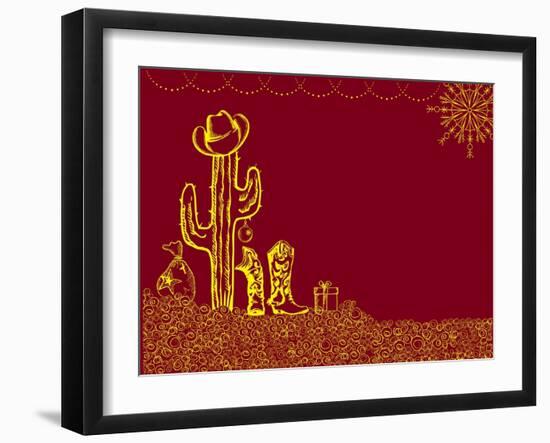 Cowboy Christmas Card with Holiday Elements and Decoration for Text-GeraKTV-Framed Art Print