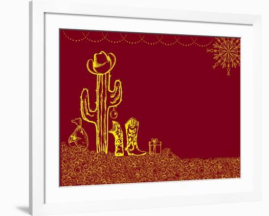 Cowboy Christmas Card with Holiday Elements and Decoration for Text-GeraKTV-Framed Art Print