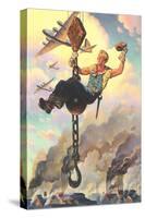 Cowboy Construction Worker on Hook-Found Image Press-Stretched Canvas