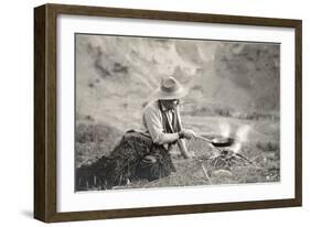 Cowboy Cooking over Campfire-null-Framed Art Print