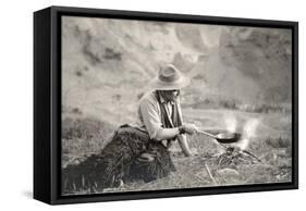 Cowboy Cooking over Campfire-null-Framed Stretched Canvas