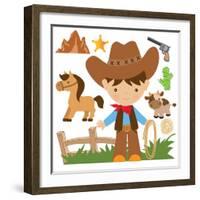 Cowboy,Cute,Boy,Cartoon,Vector,Illustration-Svetlana Peskin-Framed Art Print