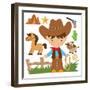 Cowboy,Cute,Boy,Cartoon,Vector,Illustration-Svetlana Peskin-Framed Art Print