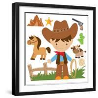 Cowboy,Cute,Boy,Cartoon,Vector,Illustration-Svetlana Peskin-Framed Art Print