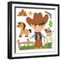 Cowboy,Cute,Boy,Cartoon,Vector,Illustration-Svetlana Peskin-Framed Art Print