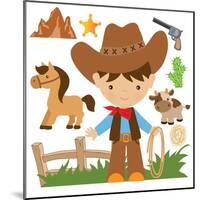 Cowboy,Cute,Boy,Cartoon,Vector,Illustration-Svetlana Peskin-Mounted Art Print